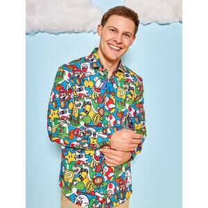 OppoSuits Super Mario Mens Tailored Fit Dress Shirt Size (L) Large Nintendo NOWT